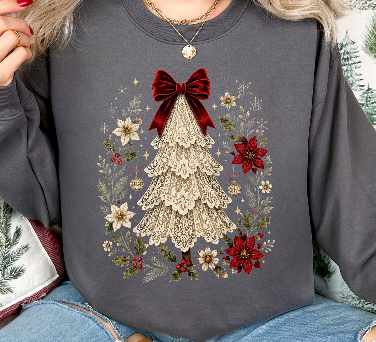 Vintage Lace Christmas Tree Tee or Sweatshirt