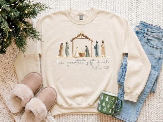 The Greatest Gift Christmas Crewneck or Tee